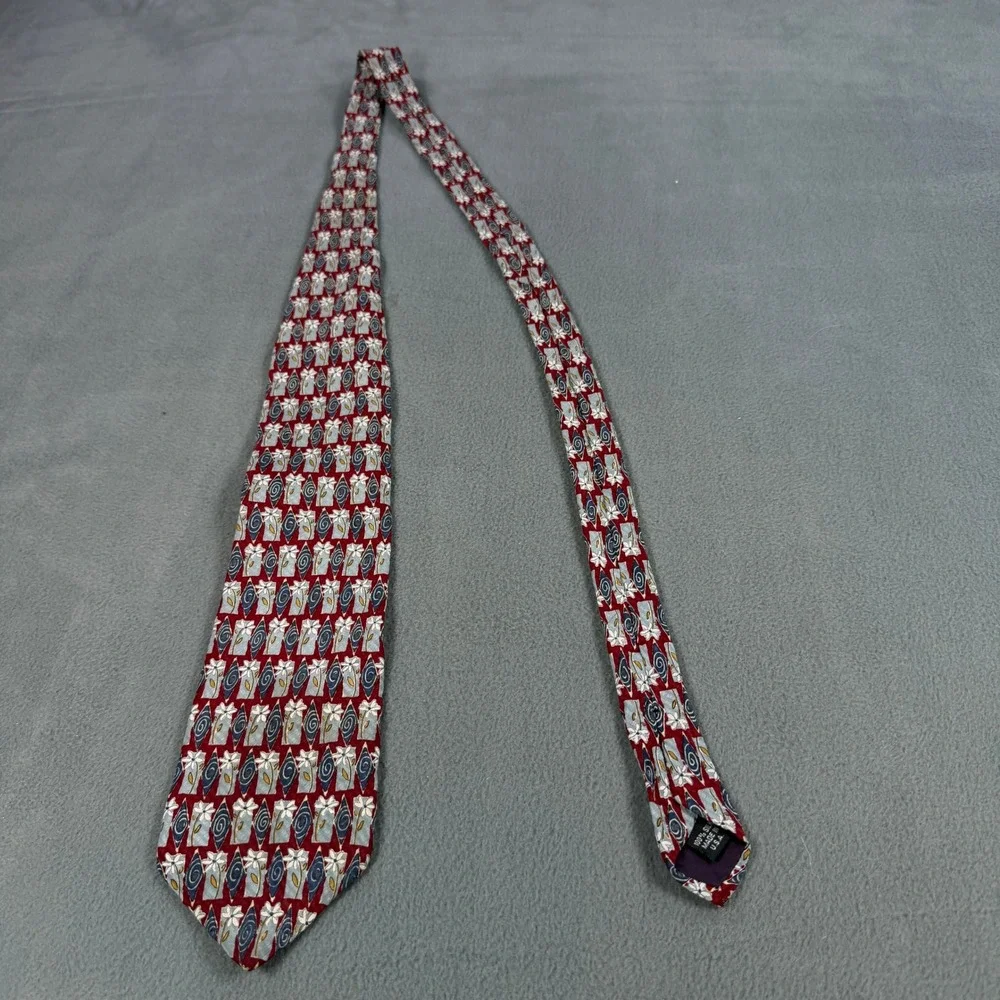 Structure Mens Silk Tie Red Blue Floral Geometric Pattern Made in USA Vintage